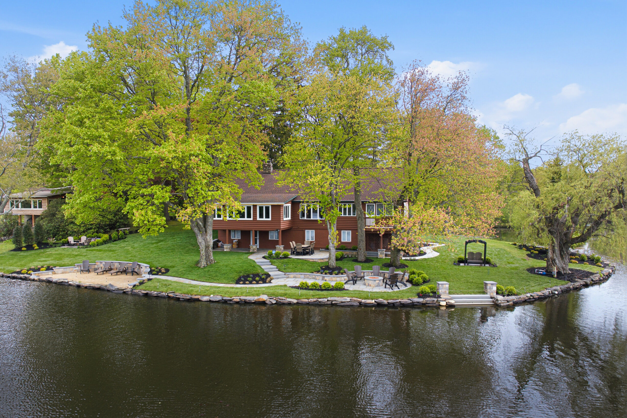 Aerial view of lakefront property